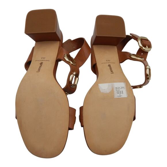 Larroude Milan Block Heel Sandals Brown Caramel Leather Size 6.5 - Picture 5 of 8